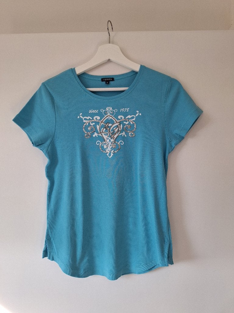 Blauwe T-shirt La Gaviotta met pareltjes (maat 8), Maat 38/40 (M), Blauw, Nieuw, Ophalen of Verzenden