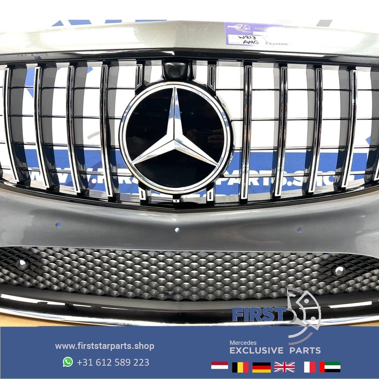 W213 AMG LINE VOORBUMPER COMPLEET + GT GRIL Mercedes E Klass, Gebruikt, -, Voor, Ophalen of Verzenden