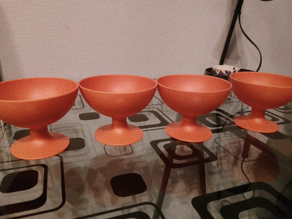 4 vintage COZA plastic oranje pop-dessertbekers, Antiek en Kunst, Kunst | Overige Kunst, Ophalen of Verzenden