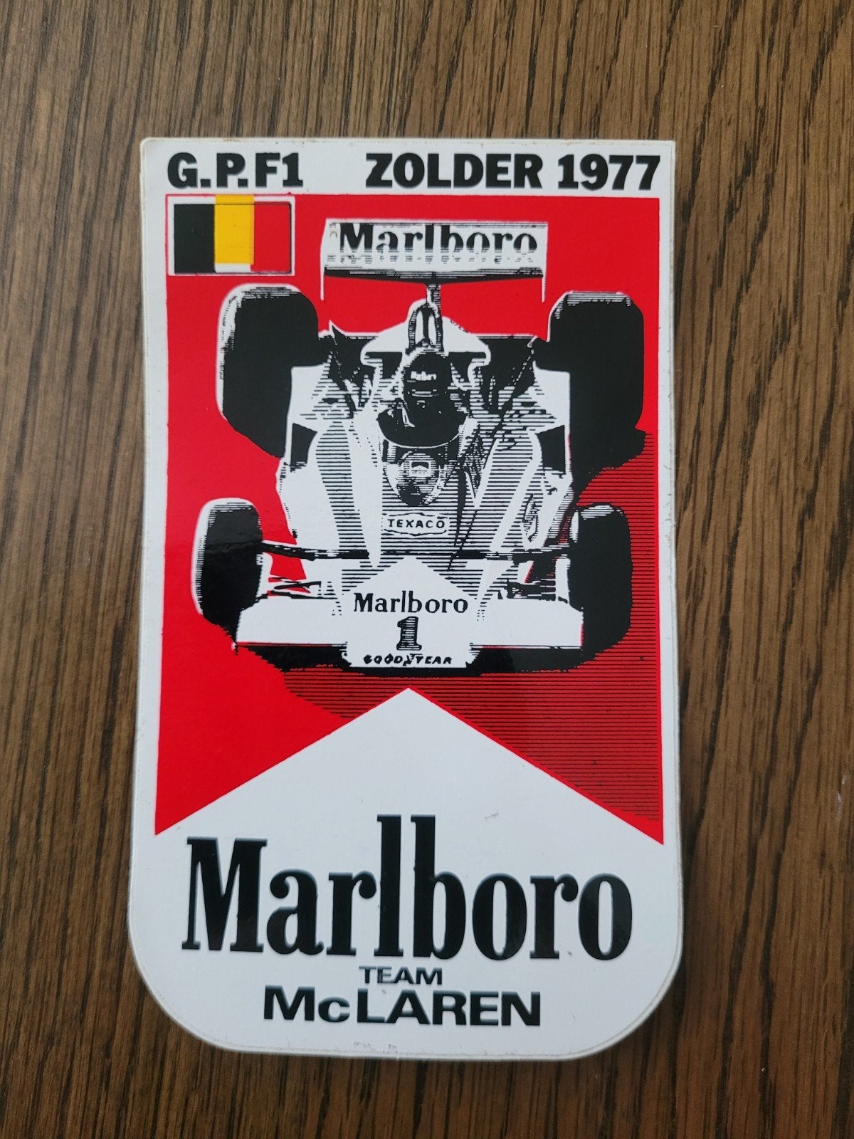 Ancien autocollant McLaren de l'équipe Marlboro Zolder 1977, Enlèvement ou Envoi