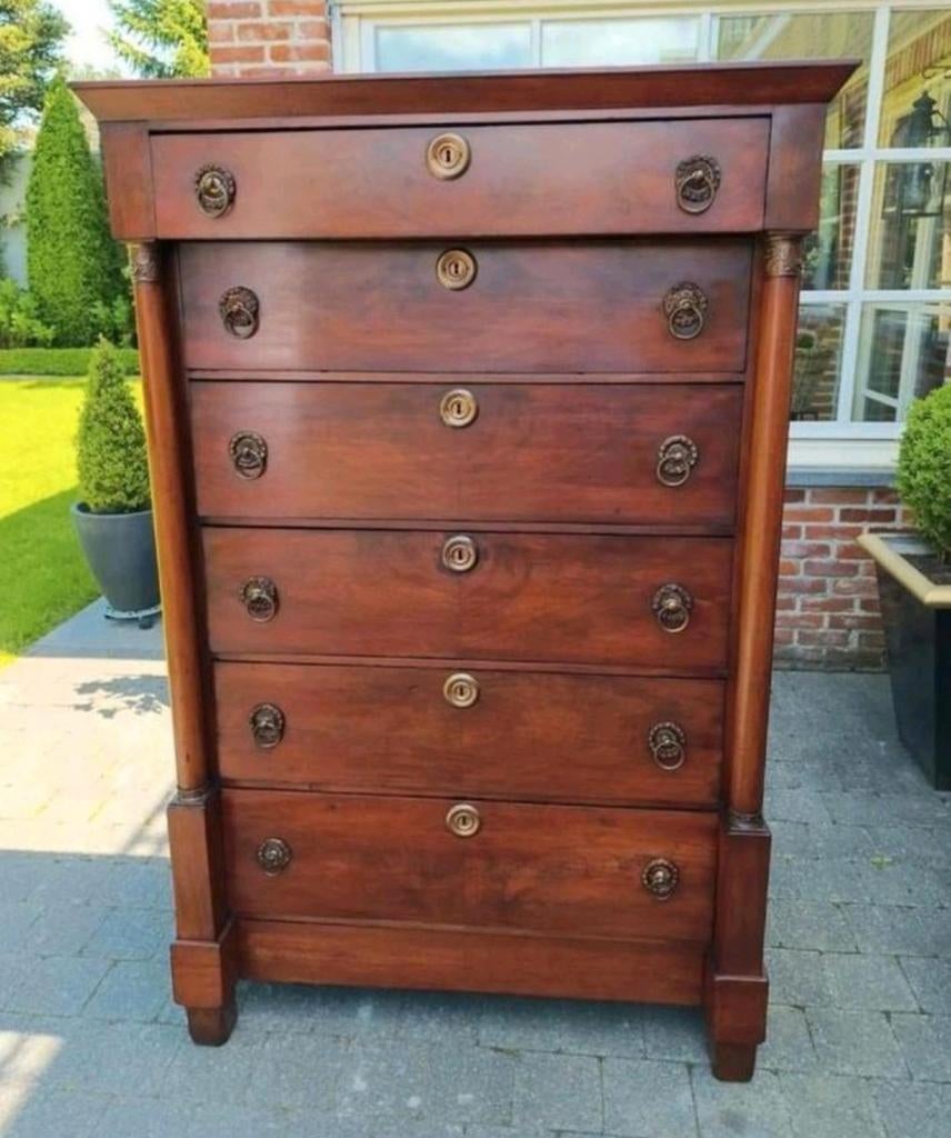 Antieke mahonie Empire ladekast 7 lades, Ophalen