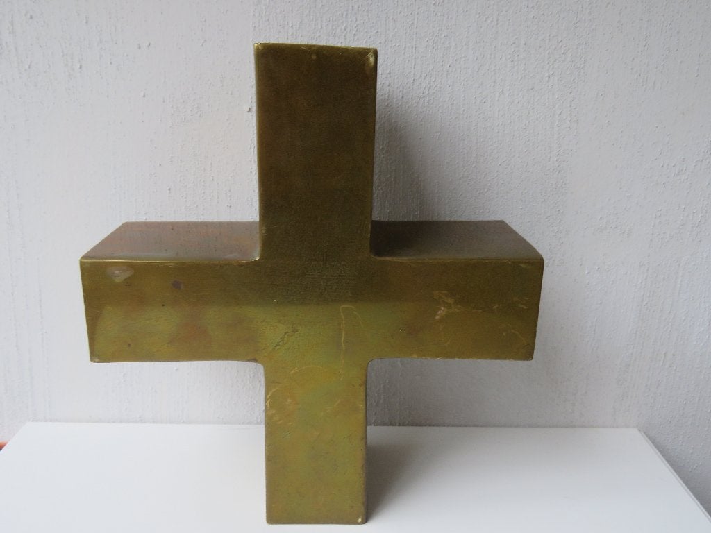 Croix design vintage en laiton des années 70 aux années 80, Antiquités & Art, Enlèvement ou Envoi