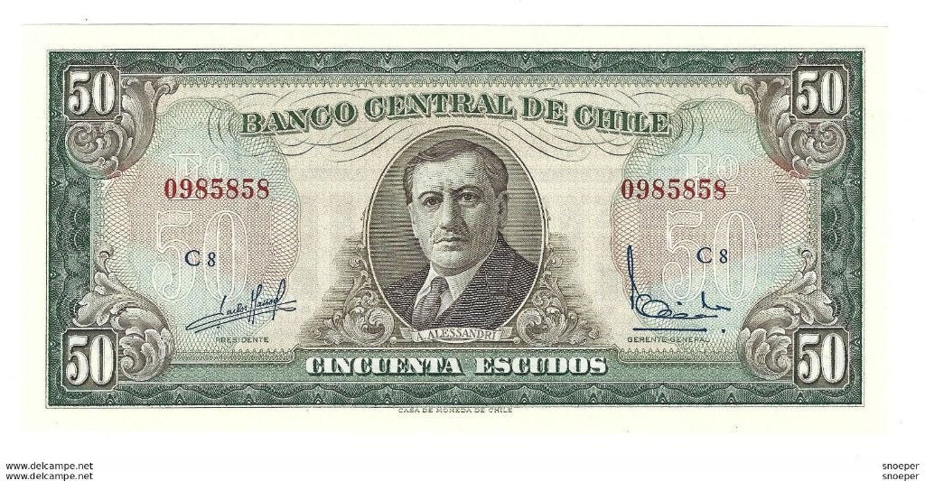 chile 50 escudos 1962-75 140a !!! unc cat val 30 euro, Timbres & Monnaies, Enlèvement ou Envoi, Amérique du Sud, Billets en vrac
