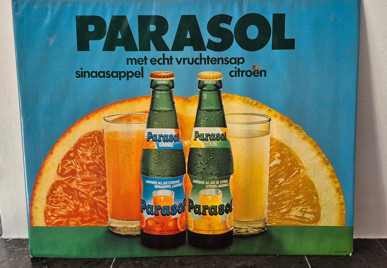 Reclamebordje parasol limonade 1979., Ophalen of Verzenden, Gebruikt, Reclamebord