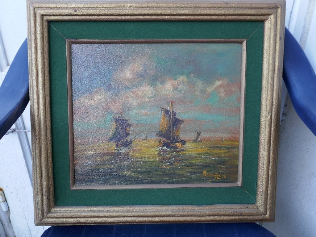 Olieverfschilderij - Zeilboten op zee, Antiquités & Art, Art | Peinture | Classique, Peinture à l'huile, Signé, Enlèvement, Maritime / eau