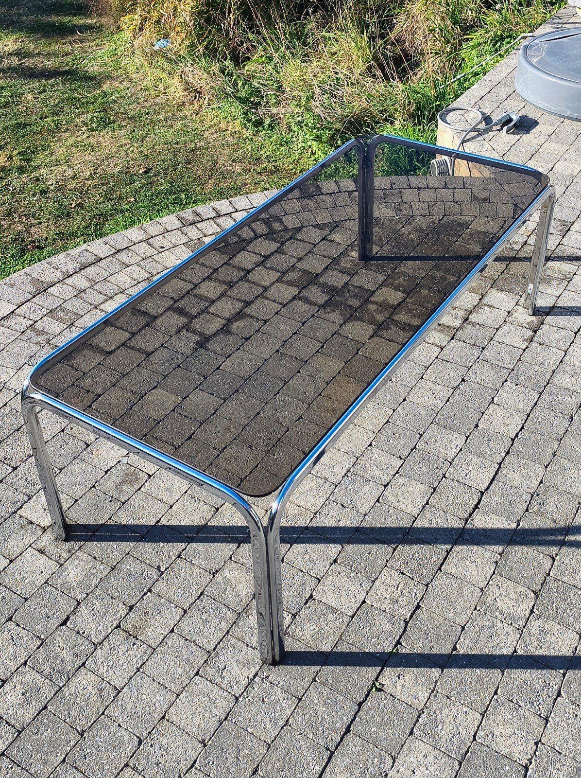 Bauhaus vintage grote salontafel - Chroom en rookglas, Ophalen