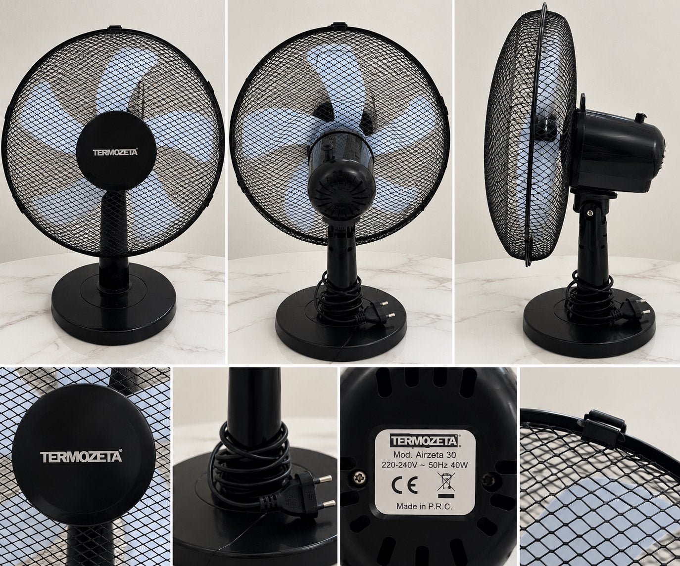 Ventilateur de table Termozeta – Noir – 5 pales, Enlèvement