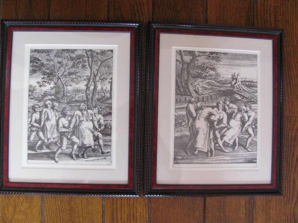Deux estampes de Pieter Bruegel l'Ancien encadrées, Enlèvement ou Envoi, 1950 - 1999, Gravure, Vie quotidienne