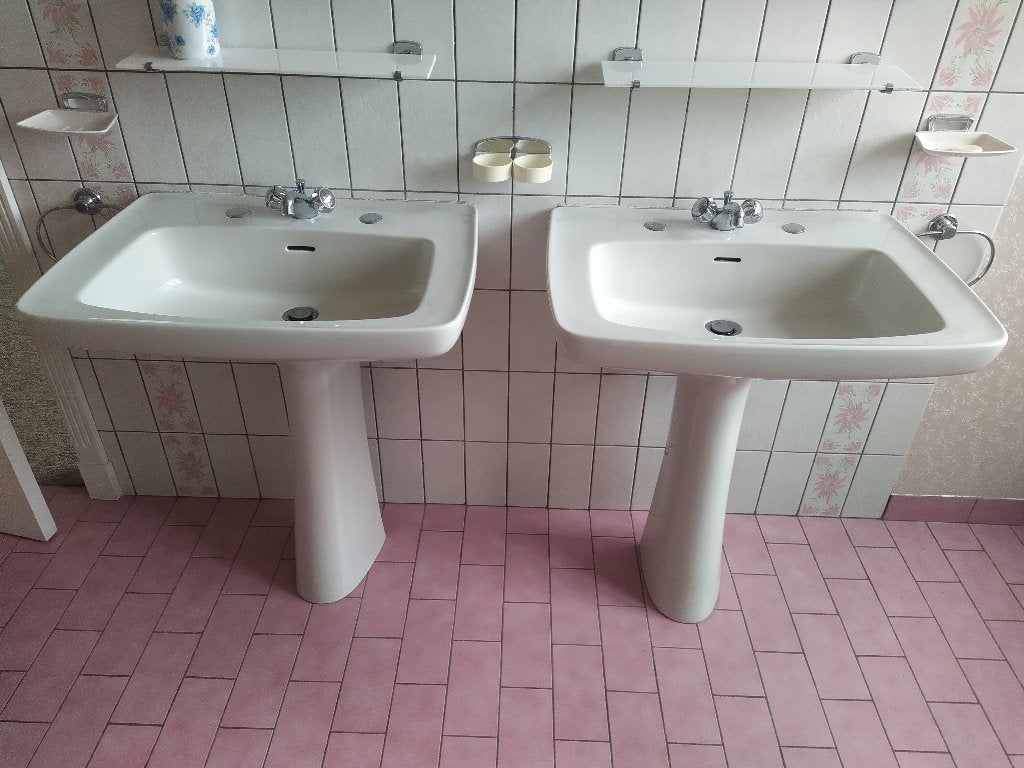 Retro wastafels met zuil & bidet, Enlèvement, Utilisé, Pierre, Lavabo