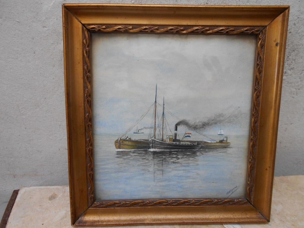 marine zichtje  stoomboot-ADRIEN SEGERS, Antiek en Kunst, Kunst | Schilderijen | Klassiek, Ophalen of Verzenden