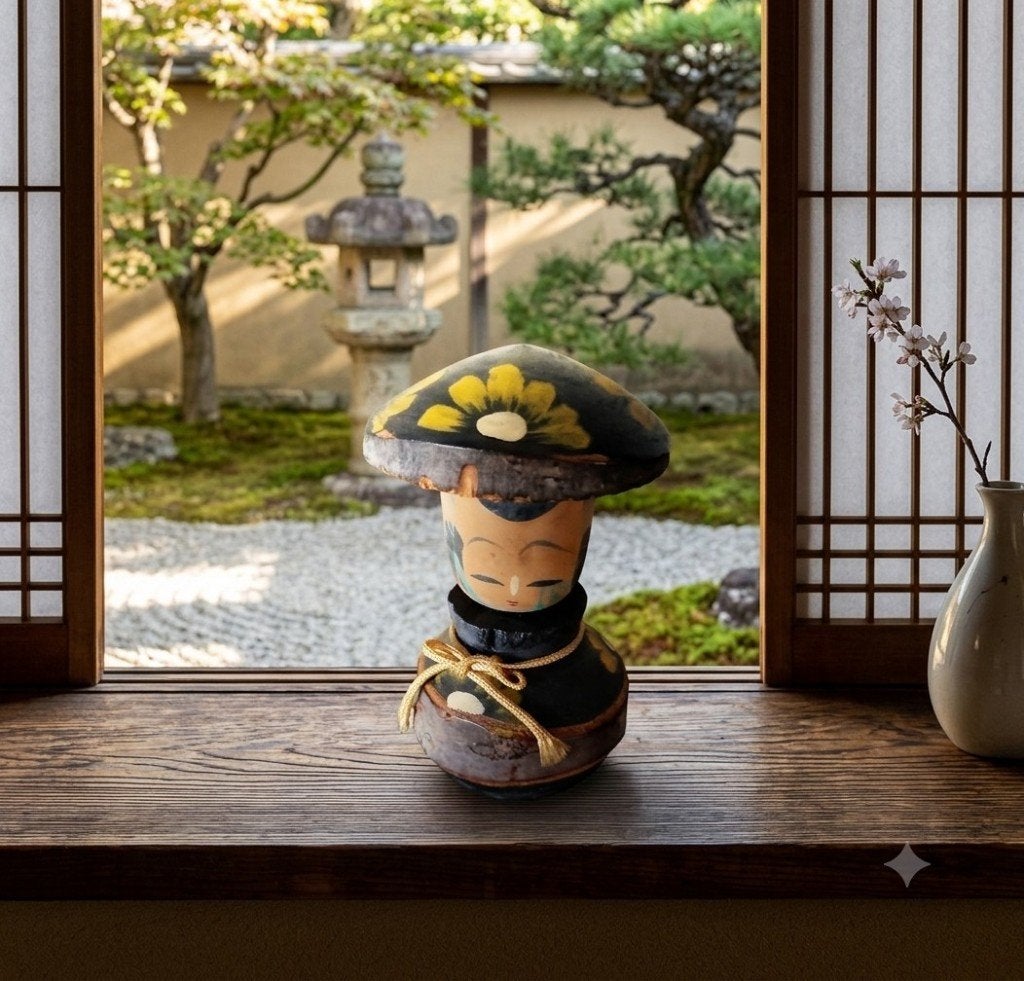 Cute Vintage Kinoko kokeshi, Antiquités & Art, Art | Art non-occidental, Fait main, Japon, Bois, Poupée