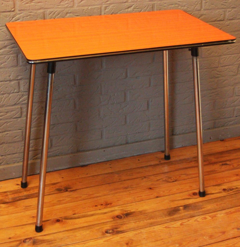 Zeldzame Oranje Formica Tafel Uit Jaren 60, Métal, Comme neuf, Enlèvement, Vintage / Jaren 60