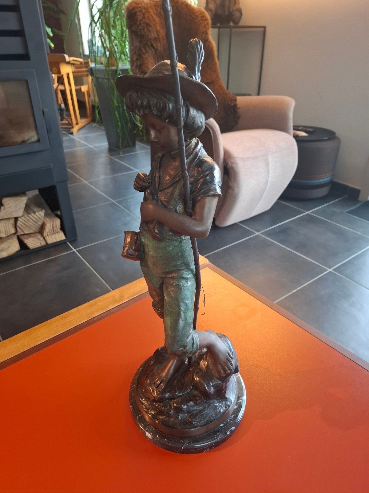 Massief bronzen beeld - VISSERTJE - Valton Charles (1851 - 1, Ophalen, Overige onderwerpen, Brons, 20 - 50 cm