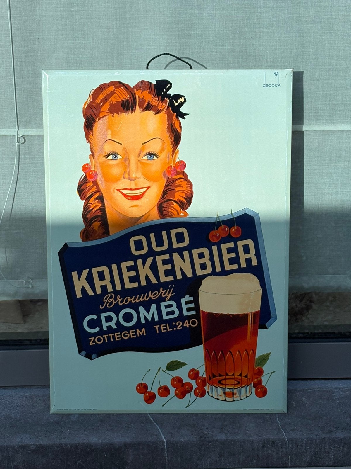 Oud reclamebord Kriekenbier Zottegem, Ophalen of Verzenden, Zo goed als nieuw, Reclamebord