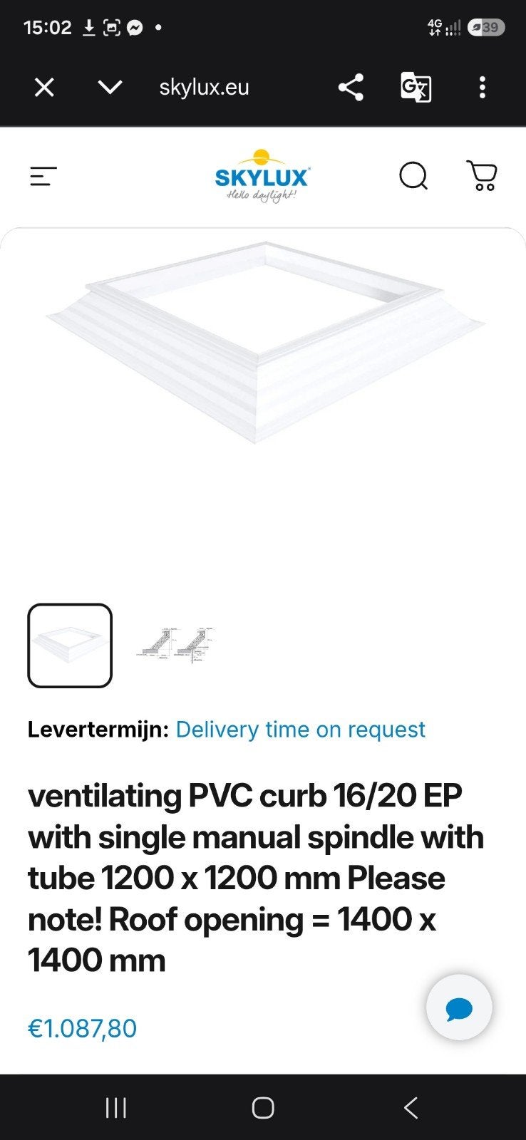 Skylux ventilerende PVC-opstand 1200  1200 mm – NIEUW, Doe-het-zelf en Bouw, Ophalen, Nieuw