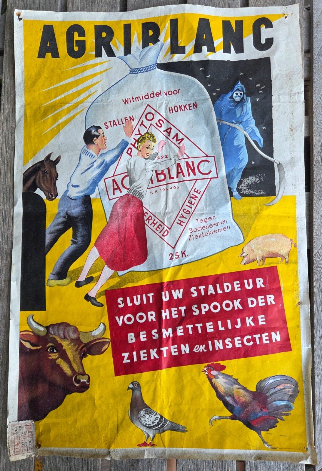 Affiche ancienne d'Agriblanc (1957), Collections, Posters & Affiches, Utilisé, Animal et Nature, Affiche ou Poster pour porte ou plus grand