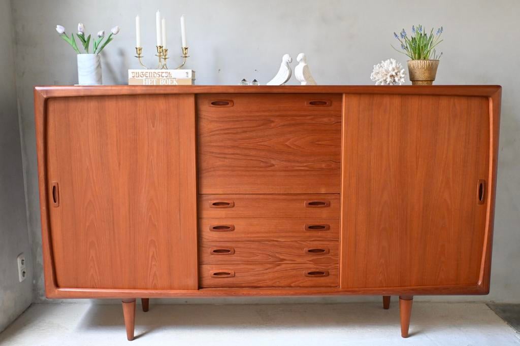 Prachtige Deens Design vintage highboard van H.P. Hansen, Huis en Inrichting, Ophalen, Zo goed als nieuw, Teakhout