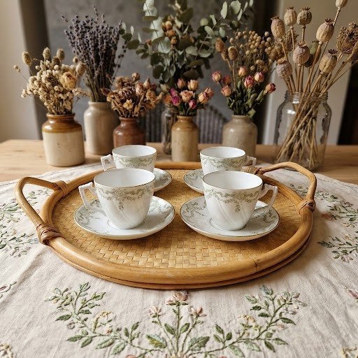 4 tasses et sous tasses en porcelaine, Enlèvement ou Envoi