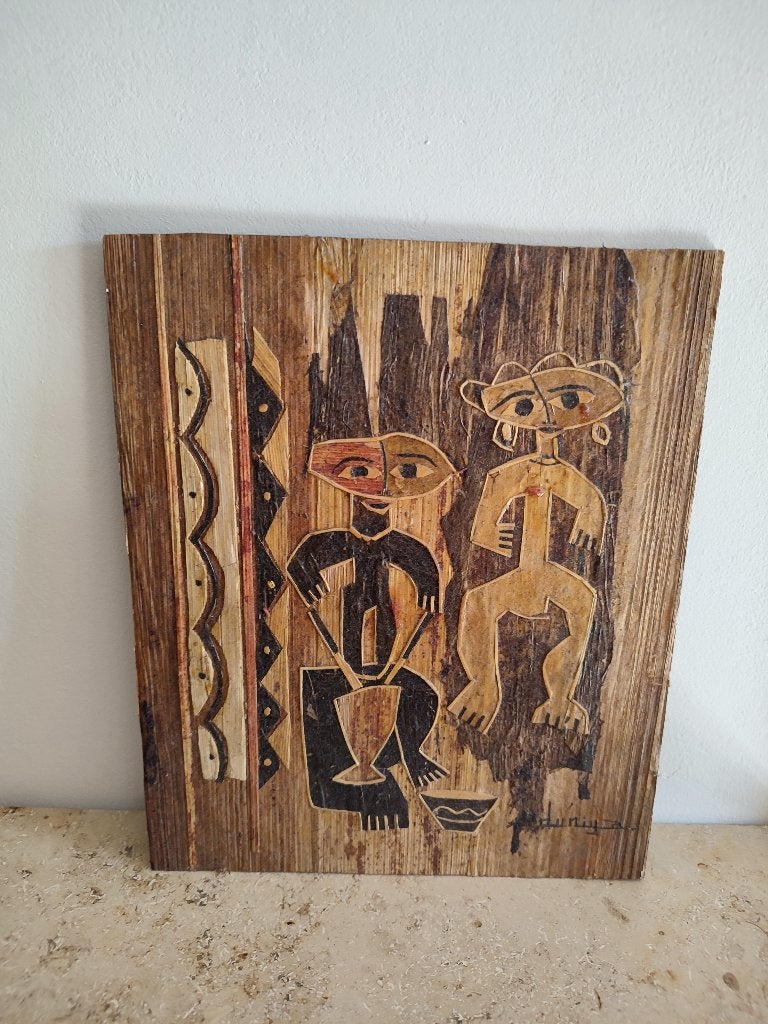 Congo (DRC) gesigneerd kunstwerkje, met plantaardige vezels, Antiek en Kunst, 22 cm, Afrika, Overige typen, Ophalen of Verzenden