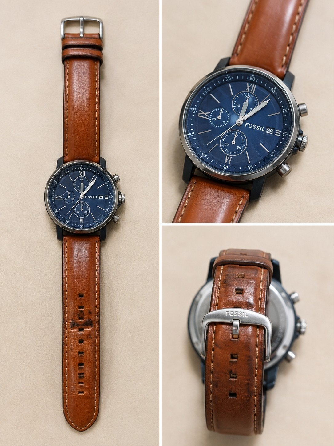 Zeer zelden gebruikt fossiel herenhorloge, Overige merken, Overige materialen, Polshorloge, Ophalen of Verzenden