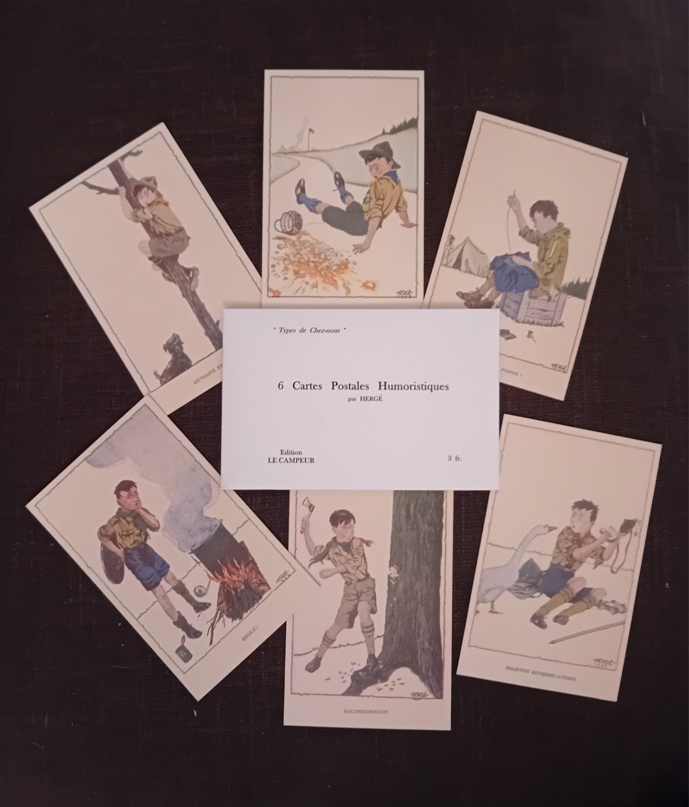 Tintin lot 6 cartes postales humoristiques (LE CAMPEUR 1928), Envoi, Tintin, Comme neuf, Image, Affiche ou Autocollant