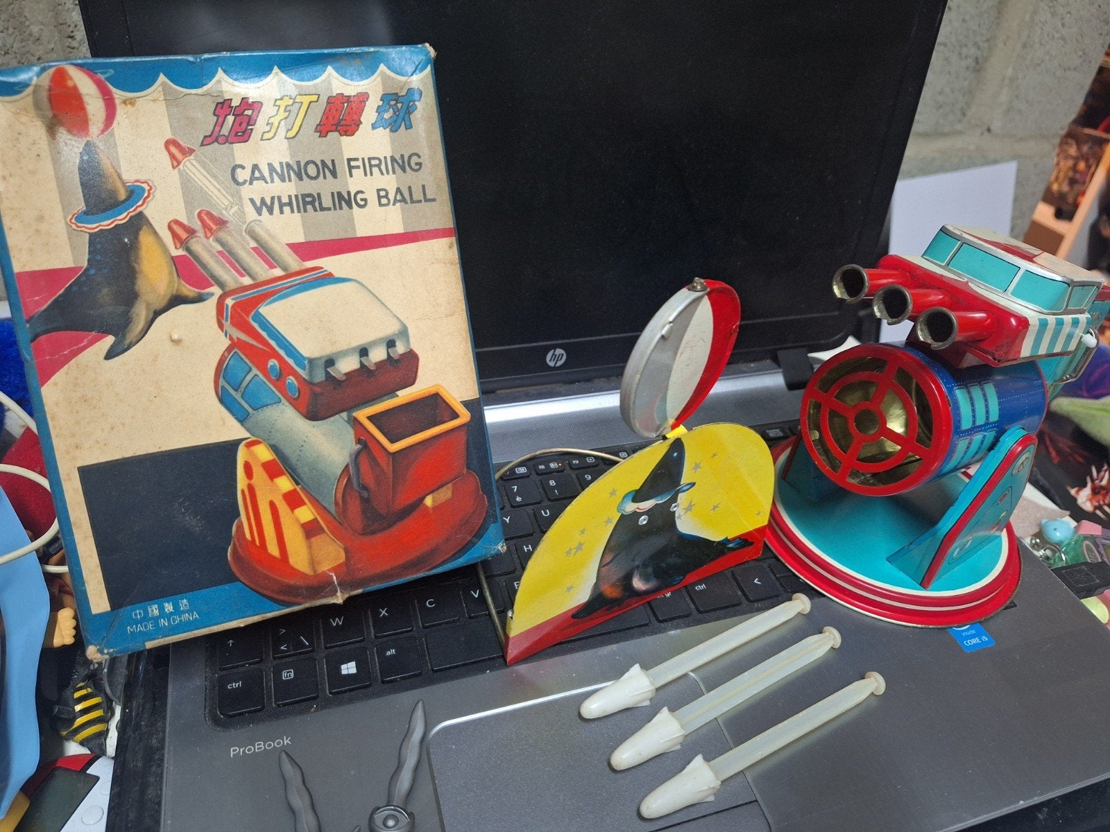 vintage metalen speelgoed Canon firing whirling ball, Ophalen of Verzenden