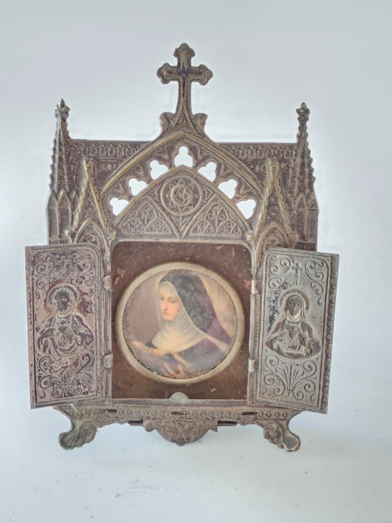 antiek triptiek huisaltaartje in neogotische stijl, Ophalen of Verzenden