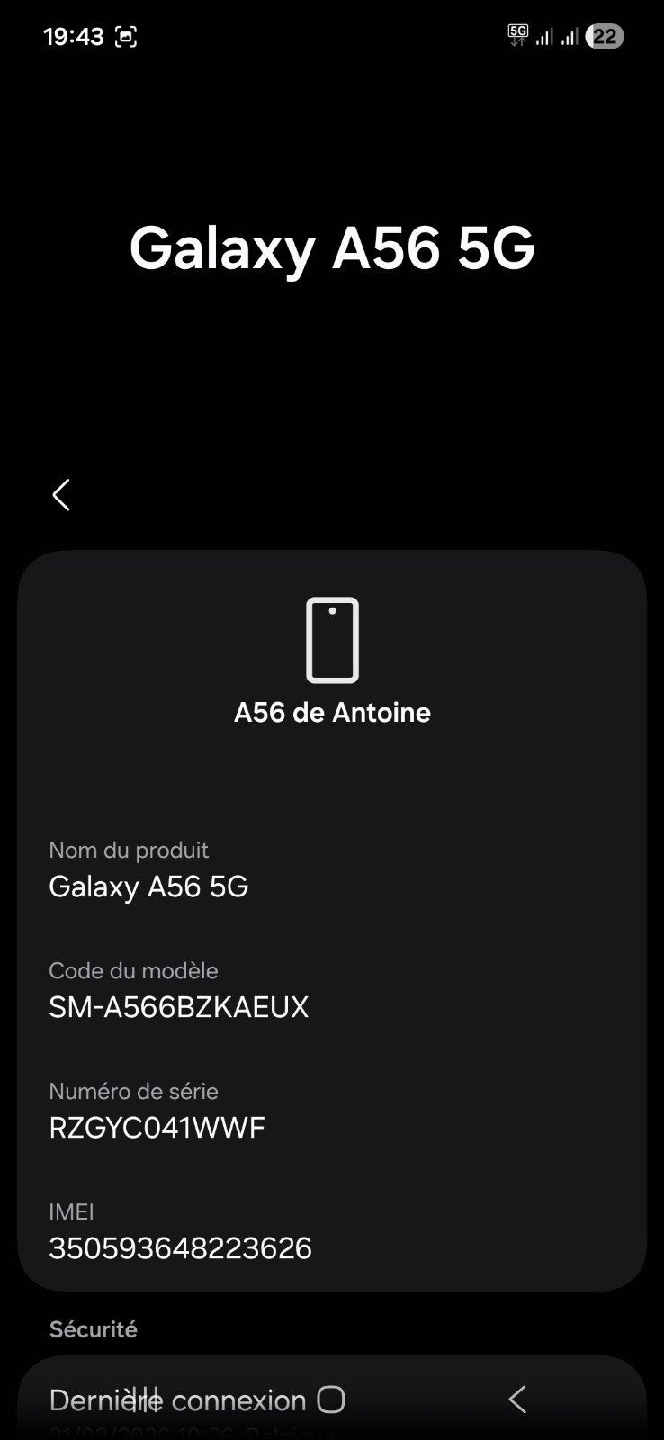 Samsung A56 5G, Télécoms, Téléphonie mobile | Samsung, Enlèvement ou Envoi, Comme neuf, Sans abonnement, Écran tactile