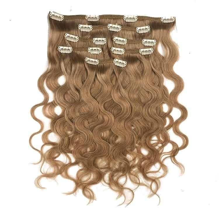100% REMY HUMAN HAIR - blonde&bruin - CLIP INS - WATER WAVE, Verzenden, Nieuw, Pruik of Haarverlenging