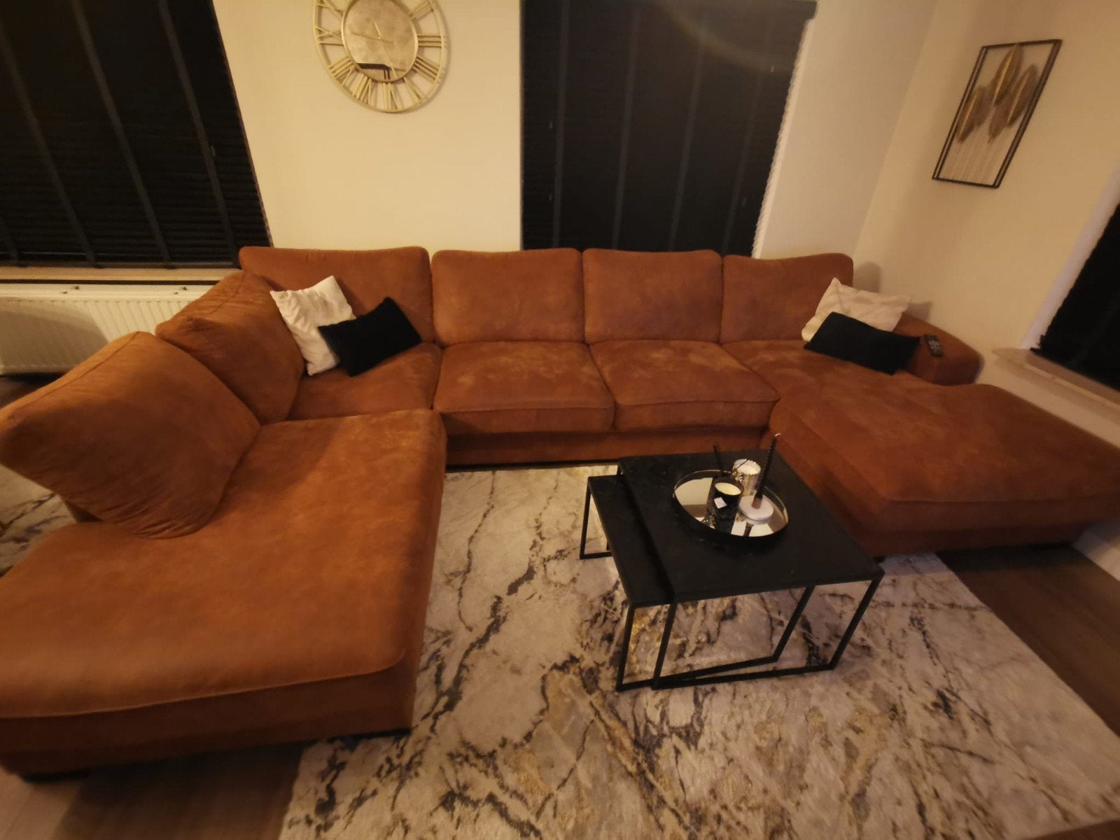 zetel cognac lengte 370cm ,links 270cm en rechts 190cm, Ophalen