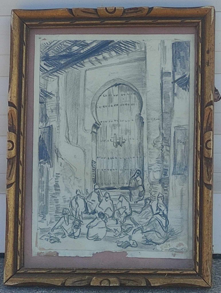 Dessin arabisant signe Charles Ernest smets, Antiquités & Art, Art | Dessins & Photographie, Enlèvement ou Envoi, Dessin
