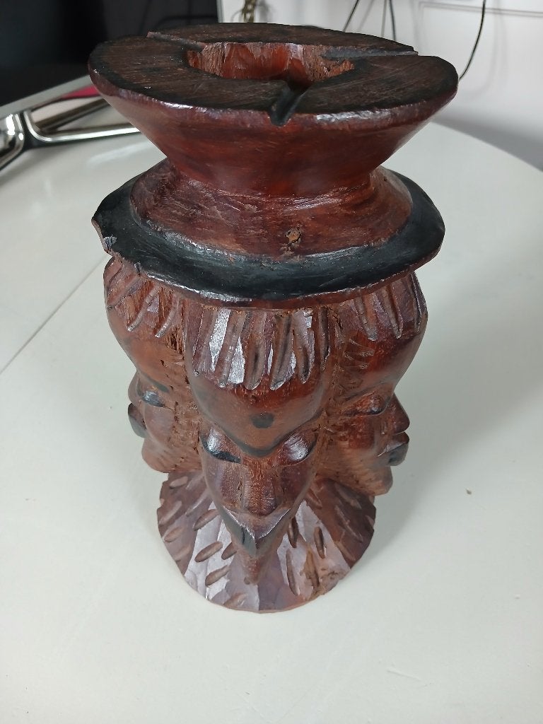Vintage afrikaanse houten schulptuur met 4 gezichten, Enlèvement ou Envoi