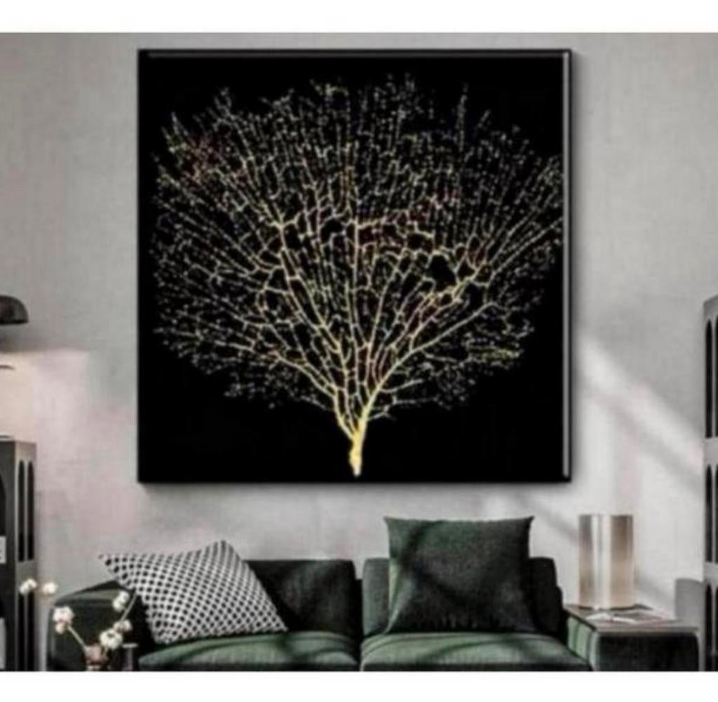 Arbre de vie doré abstrait arbre de vie doré 90x90, Maison & Meubles, Enlèvement ou Envoi, Neuf