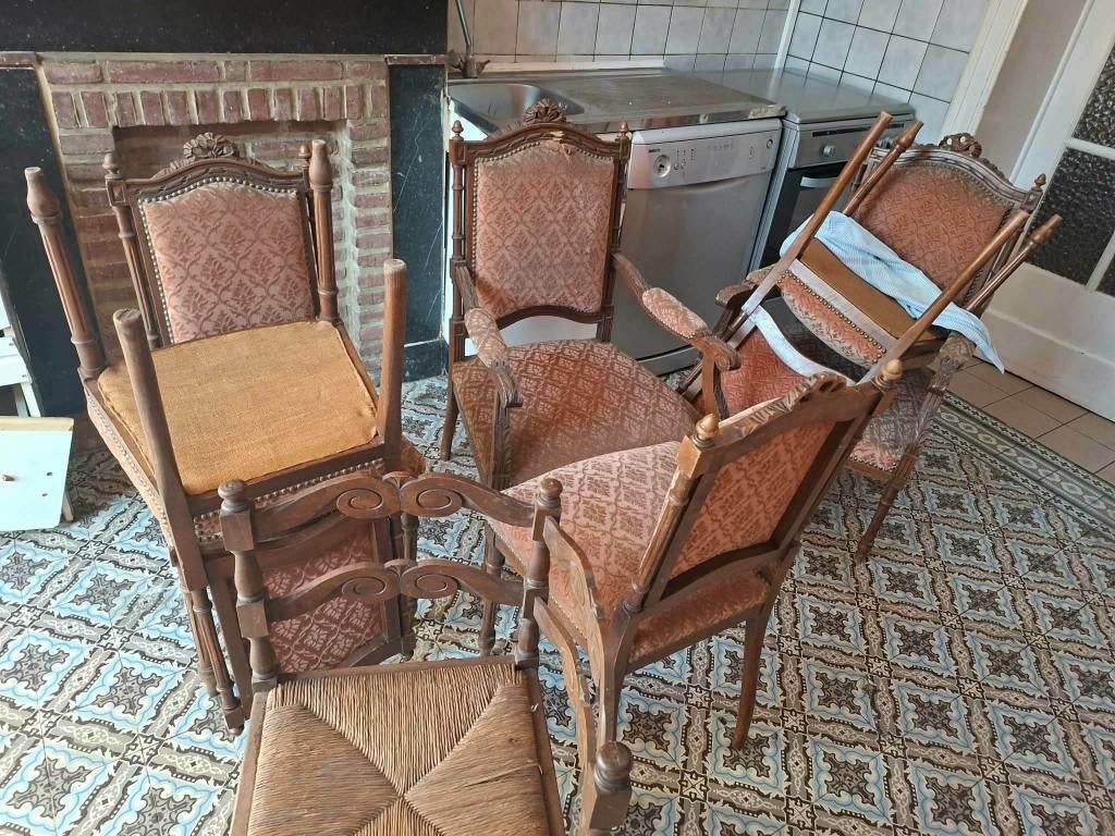 Salon ancien Louis XVI ancien rose, 6 chaises et 1 divan, Antiek en Kunst, Ophalen
