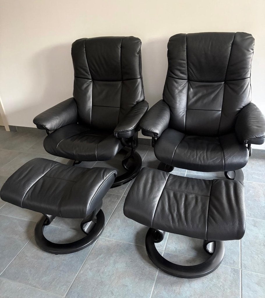 Stressless zetels zwart, Ophalen, Zo goed als nieuw, Eenpersoons, Rechte bank