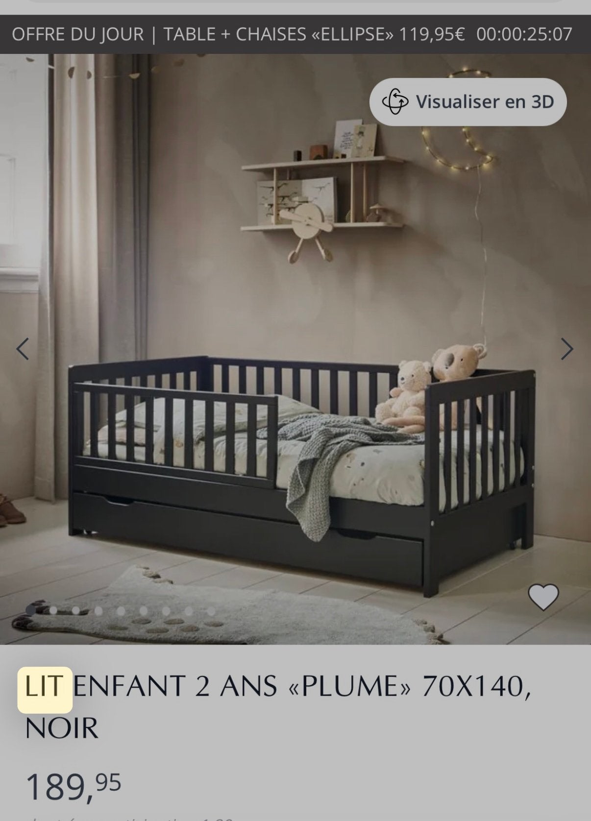 Lit 2 à 5 ans, Kinderen en Baby's, Kinderkamer | Bedden, Ophalen, Zo goed als nieuw, Matras