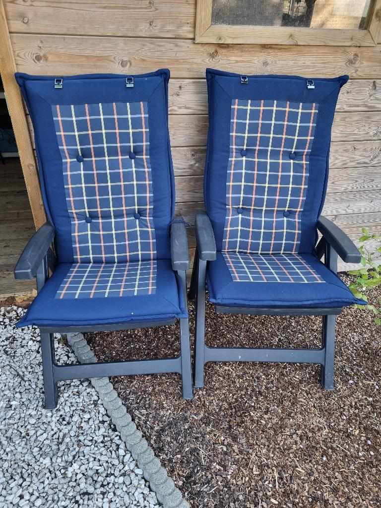 2 tuinstoelen met kussens, Tuin en Terras, Ophalen, Zo goed als nieuw
