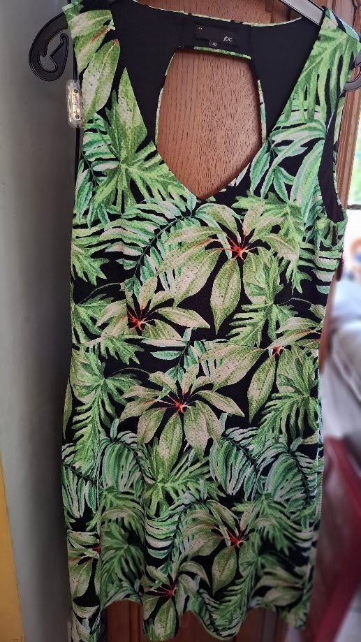 Flatterende stretch jurk tropische print JBC 40, Maat 38/40 (M), Meerkleurig, JBC, Ophalen of Verzenden