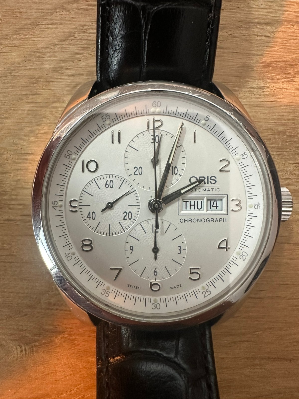 Oris Chrono XXL 7515, Enlèvement ou Envoi, Comme neuf, Acier, Cuir