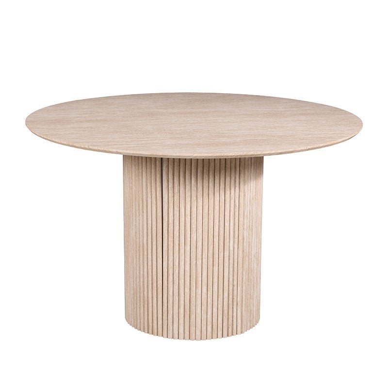 Lagos ronde eettafel – Travertin Look – NIEUW / OUTLET, Huis en Inrichting, Ophalen, Rond, Nieuw, Modern / Japandi