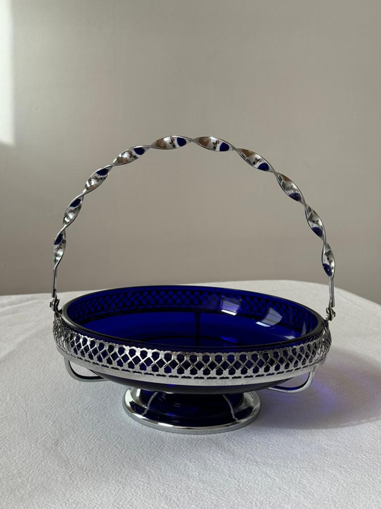 Grand plat vintage en verre bleu cobalt, Antiquités & Art, Enlèvement