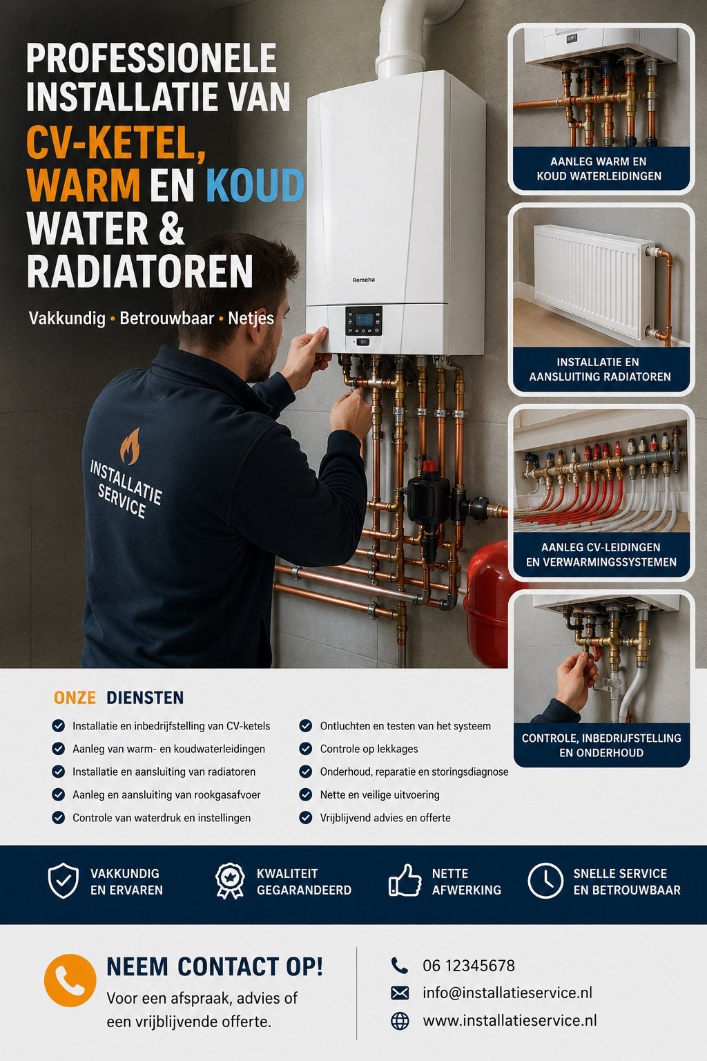 Professionele installatie van CV-ketel warm water radiatoren, Ophalen of Verzenden