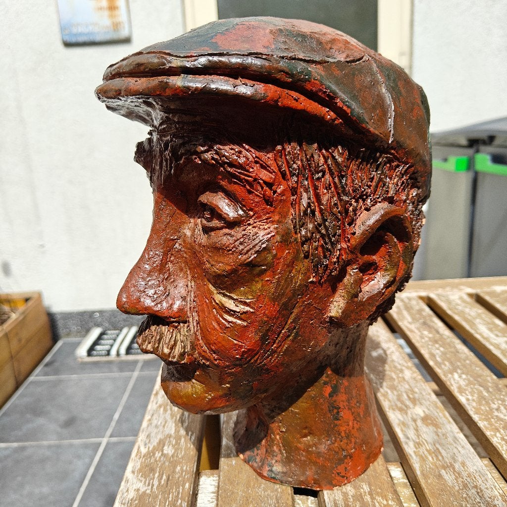 Keramisch beeld van een mannenhoofd 29cm, Ophalen, Handgemaakt, 20 - 50 cm, Steen of Keramiek