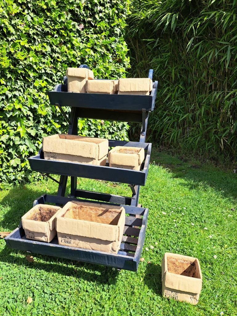 Trolley met terracotta potten, Tuin en Terras, Ophalen