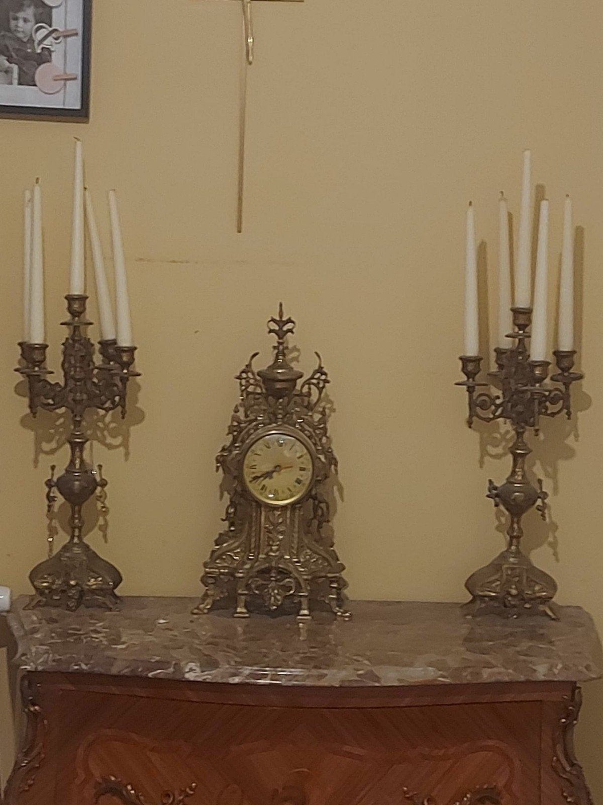 Magnifique ensemble d'horloges anciennes en bronze, 3 pièces, Enlèvement