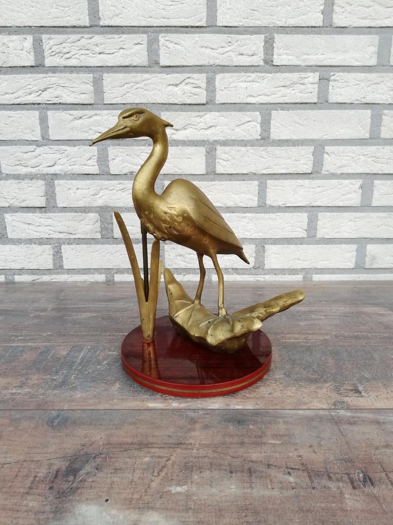 Vintage messing beeld reiger, Antiek en Kunst, Antiek | Brons en Koper, Ophalen of Verzenden
