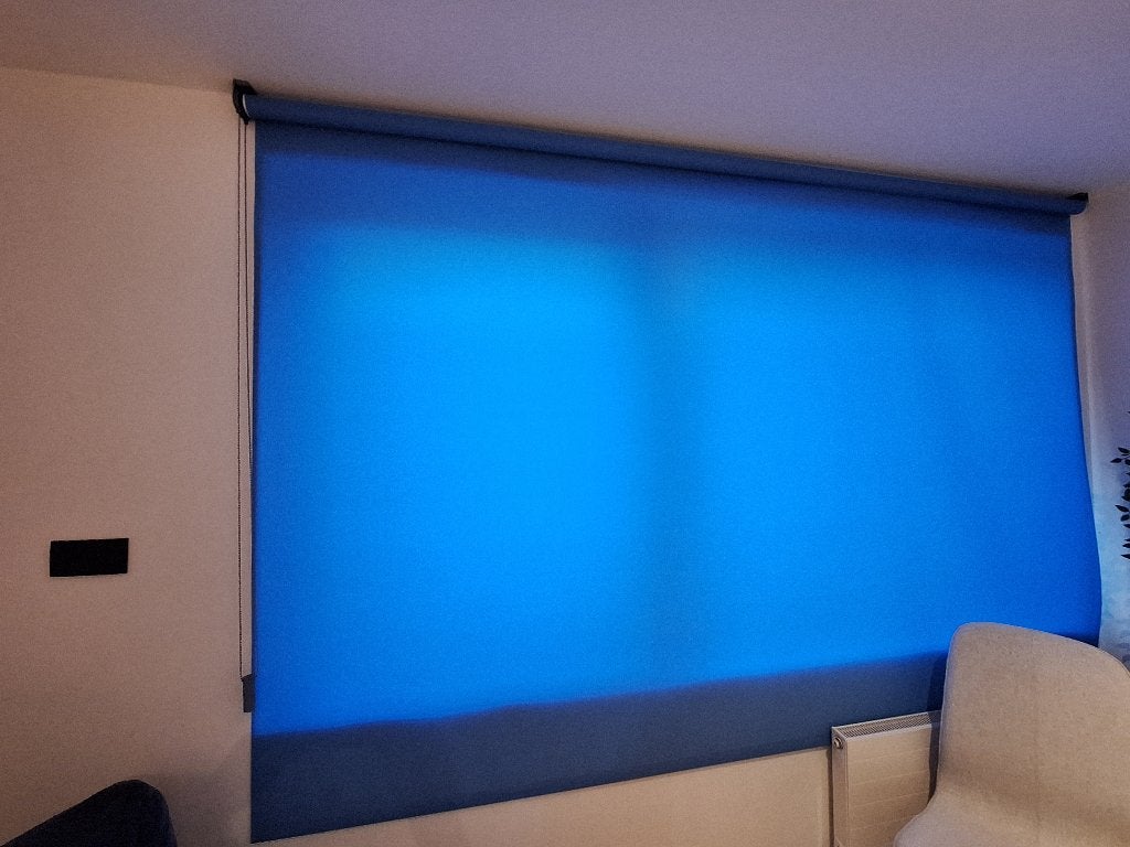 Blauw rolgordijn B285xH190, Huis en Inrichting, Stoffering | Gordijnen en Lamellen, Ophalen, Gebruikt, Rolgordijn, 190 cm