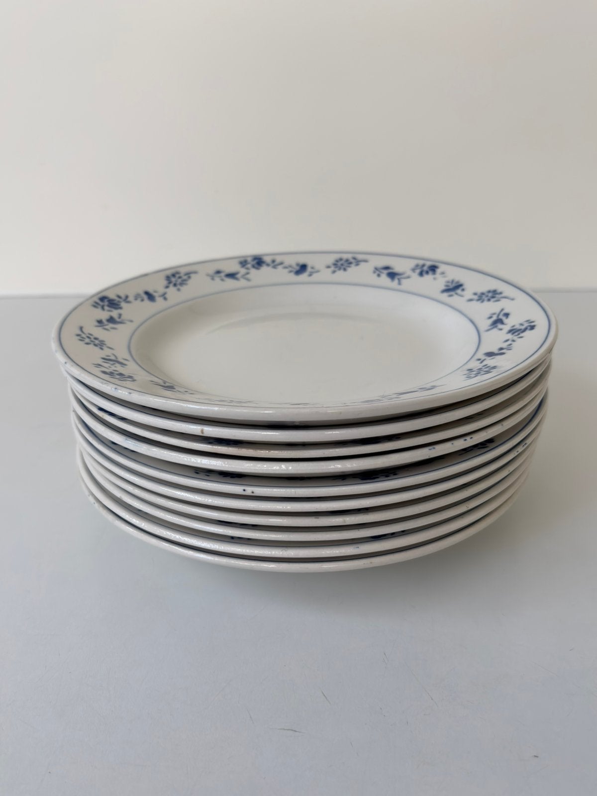Vintage Boch Belgium borden met blauwe bloemenrand, Ophalen, Gebruikt, Villeroy & Boch, Bord(en)