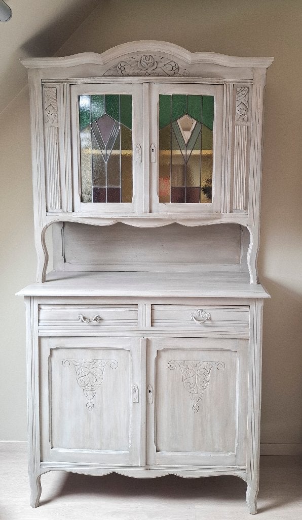 Brocante vitrinekast, Huis en Inrichting, Ophalen, Gebruikt, 100 tot 150 cm, 200 cm of meer