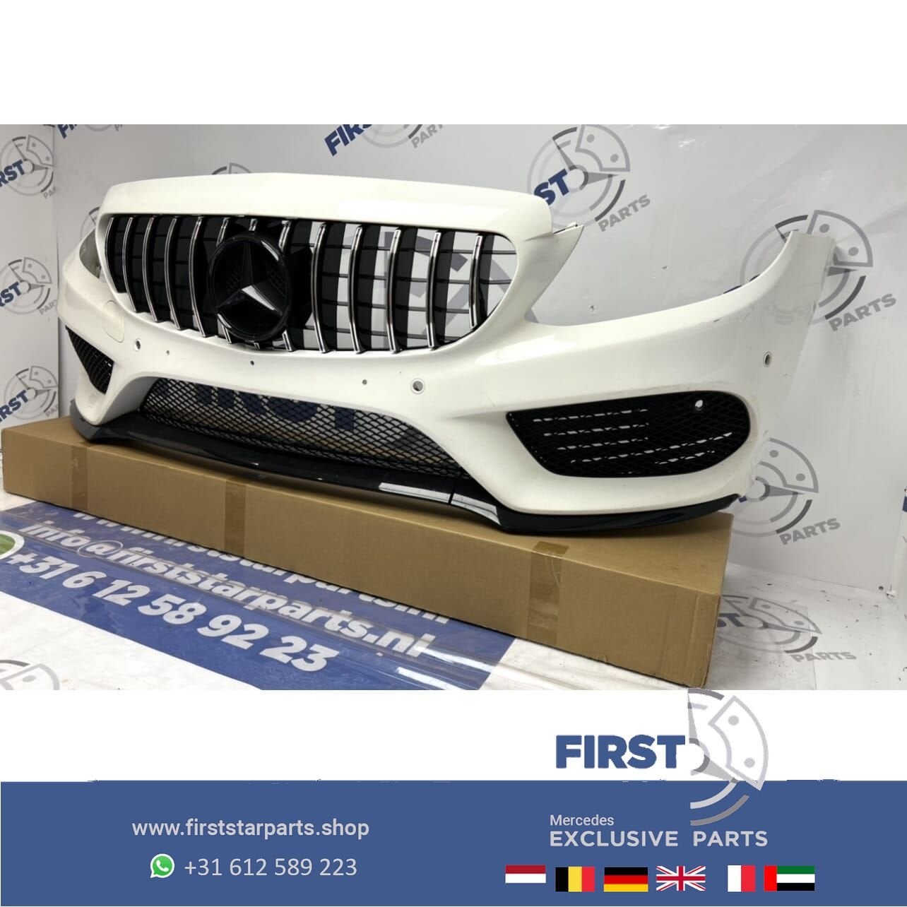 W205 C43 AMG VOORBUMPER WIT origineel Mercedes C KLASSE + GT, Gebruikt, -, Voor, Ophalen of Verzenden